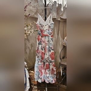 L'ATISTE Floral V-Neck Jumpsuit - Pink and White